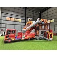 Toboggan gonflable EN 14960 pour pompiers, châteaux gonflables commerciaux pour enfants en forme de camion de pompiers