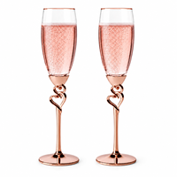 Ensemble de flûtes à champagne de luxe en forme de cœur avec bordure dorée, options verre martelé, craquelé, ondulé, givré et à double paroi pour mariage