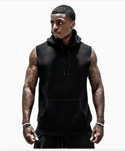 Pullover Mens Gym Fitness Tank Top Sleeveless Men's Hoodies Terry Fabric Plain Dyed Hooded 1pcs/opp Bag or Customized for Summer