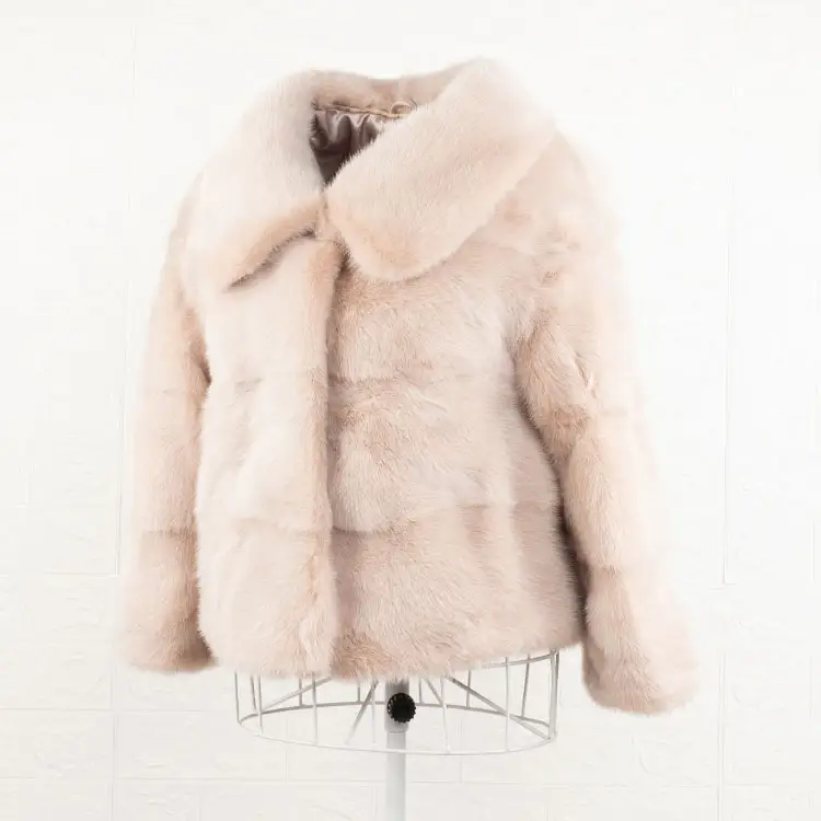 cute turn down collar short mink fur coat for women