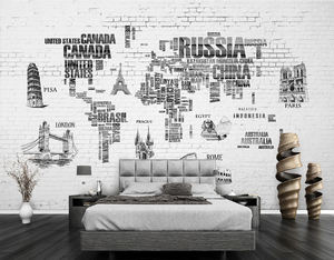 Mural Retro de ladrillo y punto de referencia para interiores culturales, papel tapiz impermeable con <span class=keywords><strong>mapa</strong></span> del <span class=keywords><strong>mundo</strong></span> Vintage, decoración <span class=keywords><strong>3D</strong></span> para el hogar - Product Image 1