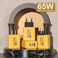 Chargeur de Téléphone Mobile 1USB+2PD 65W Boîtier Givré avec Prise EU US, Adaptateur Secteur Tête de Charge Rapide 5V2A Multiports PD Type C
