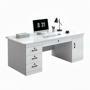 Bureau de travail moderne pour la maison, poste de travail informatique avec tiroirs et armoire, mobilier de bureau blanc - Product Image 1