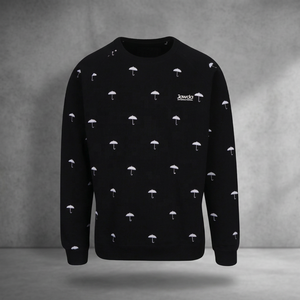 OEM Wholesale Men's Black Crew Neck Sweatshirt With White Umbrella Print Regular Fit Casual <b>Pullover</b> Knitted 100% Cotton Autumn - Product Image 4