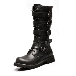 Botas de cuero de caña alta para hombre Chilowa, talla 45, botas de moto, suela de goma de tacón bajo, resistentes a la abrasión - Product Image 5