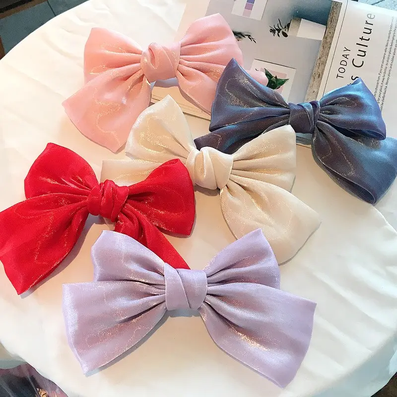 Y2k Sweet French Pearlescent Satin Bowknot Hairpin Fairy Silk Yarn Big Bow Barrette Hairpin Hair Clip