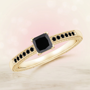 Bague en or jaune pour femme, diamant noir naturel taille princesse, style classique de fiançailles, or 10K 14K 18K, argent 925 935 - Product Image 1