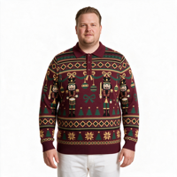 Pull-over à col polo en tricot jacquard à motif amusant sur le thème de Noël Green Man Odm Oem