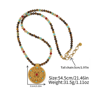Collar de Moda con Colgante de la Brújula de los Ocho Tesoros de Huang Caishen, Cuentas de Ágata de Ojo de Tigre de Piedra Natural, Estilo Chino para Mujer - Product Image 6