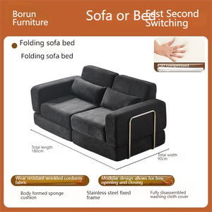 Sofá Cama Para Sala de Estar de Pana Expandible, con Diseño de Esquina Moderno, Simple y Elegante, Espuma de Alta Densidad Comprimida al Vacío - Product Image 5