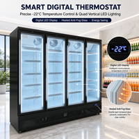 Congélateur vertical 4 portes OEM avec revêtement couleur, système de refroidissement par ventilateur et étagères réglables pour bar sportif et usage quotidien