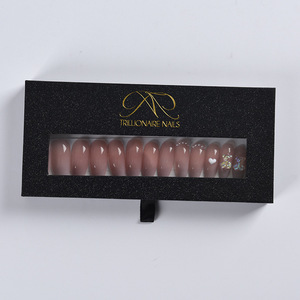 Prensa <span class=keywords><strong>de</strong></span> uñas reciclada en cajón <span class=keywords><strong>de</strong></span> uñas <span class=keywords><strong>caja</strong></span> <span class=keywords><strong>de</strong></span> embalaje <span class=keywords><strong>de</strong></span> cartón <span class=keywords><strong>caja</strong></span> <span class=keywords><strong>de</strong></span> Cajón Negro con logotipo <span class=keywords><strong>de</strong></span> lámina dorada y ventana transparente - Product Image 1