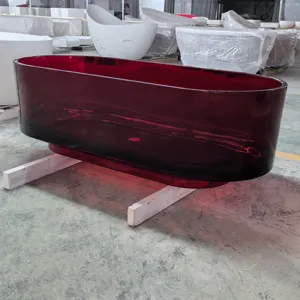 Modern Design Red Transparent Resin Bathtub Hotel Artificial Stone Bath Tub Translucent Bathtub Polyester Clear Bathtub