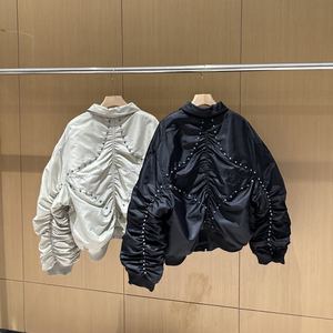 高品質 サグクラブ 冬用 厚手コットン カスタム メンズ ジップアップ オーバーサイズ パイロットジャケット - Product Image 2