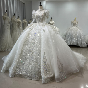 สำหรับ XS106แจนเซมเบอร์ชุดแต่งงานเจ้าสาวชุดกระโปรงแขนพองสีงาช้างเป็นประกายสำหรับเจ้าสาวชุดกระโปรงยาวลูกไม้โบสถ์ดอกไม้คริสตัล - Product Image 3