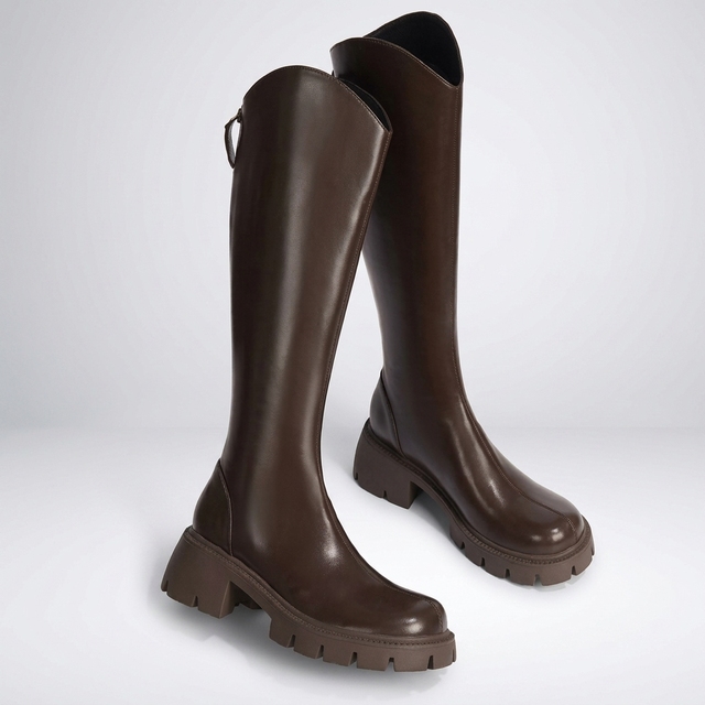 Soft-soled knight boots 2026 spring and autumn new model V-cut slimming thick-soled plush Martin boots long boots for women