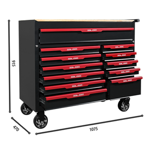 Chariot à outils robuste à 12 tiroirs avec dessus en bois, armoire à outils roulante pour <span class=keywords><strong>garage</strong></span> et atelier - Product Image 5