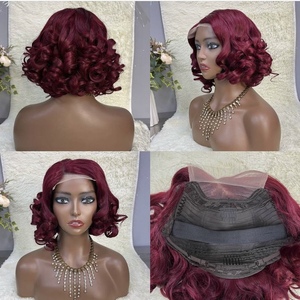 Perruque vietnamienne naturelle 100% cheveux humains sans colle, perruque frontale en dentelle ondulée bouclée, perruques naturelles en cheveux humains, coupe bob - Product Image 6