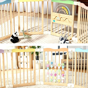 Parque de juegos para bebés con puerta, corralito de madera con cuentas acrílicas de colores, área de juegos con juguetes - Product Image 2