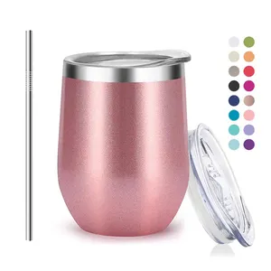 hot sale custom rose gold stemless bulk food grade double walled art wine tumbler with straw