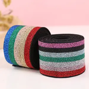 Factory 4cm colored gold jacquard elastic colored green silver yarn elastic rubber band band belt waist flat soft waistband