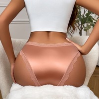 Tanga de malla de corte alto para mujer, talla XL, sin costuras, con decoración de encaje, teñido liso, control de abdomen alto