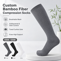Chaussettes de compression sans couture en fibre de bambou personnalisées pour femmes, antibactériennes, déodorantes, amincissantes, respirantes, hauteur genou, à compression forte