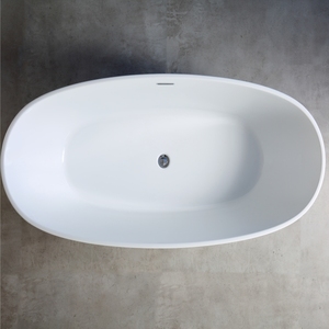 Baignoire autoportante ovale monobloc en acrylique sans joint – Baignoire moderne blanche à dévers central, installation facile pour un confort de luxe - Product Image 3