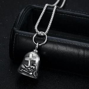 <b>Titanium</b> Steel Bell Pendant With Cross Design For Motorcycle Style Necklace Retro Punk Charm Jewelry Accessory - Product Image 2