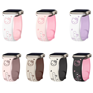 สายนาฬิกาซิลิโคนลายการ์ตูน KT Cat พร้อมโบว์  แบบนูนลาย  สายรัดข้อมือยาง สำหรับ Apple ultra 49 46 45 42 40 มม. Series น่ารัก - Product Image 2