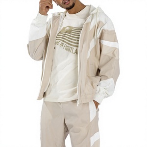 Veste coupe-vent décontractée à capuche pour homme avec blocs de couleur, en tissu polyester respirant, ensemble coupe-vent en vente en ligne - Product Image 2