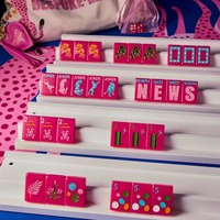 Set Mahjong Mewah Modern Amerika Warna Pink Terang Spring Safari 160-Piece, Ubin Plastik Tahan Lama, Desain Pop Art Kustom, Ramah Lingkungan