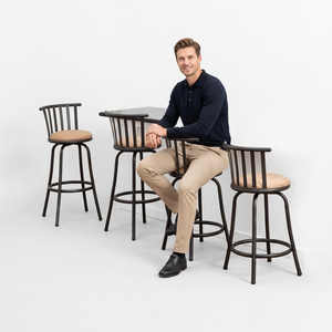 Ensemble de 2 tabourets de bar commerciaux modernes avec dossier rembourré, pieds en fer, assise en tissu beige, écologiques, capacité de 260 lb - Product Image 1