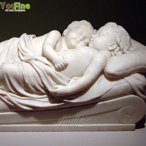 Statue de enfants endormis en marbre blanc naturel sculpté à la main, style italien, taille réelle, décoration de jardin extérieur, sculpture de bébé en pierre - Product Image 5
