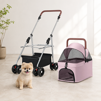 Poussette 2-en-1 pour animaux de compagnie avec roues silencieuses amortissantes, panier de transport amovible, landau pliable pour chien, poignée réglable, personnalisable OEM