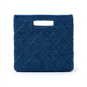 Blue Raffia <b>Woven</b> Bohemian Embroidery Portable <b>Tote</b> Clutch Square Shoulder <b>Bag</b> for Women's Daily Use - Product Image 3