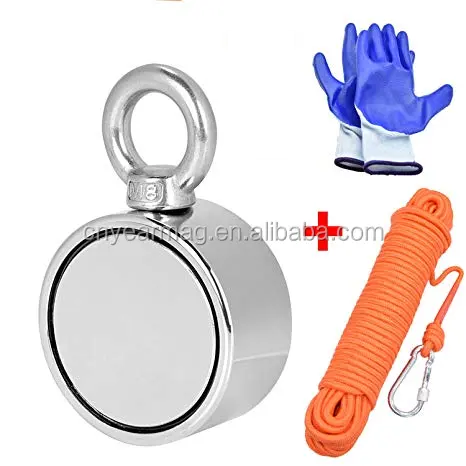 Strong Magnetic Fishing Underwater Treasure Hunting Two-Way Neodymium Retrieval Magnets with Attached Eyebolt