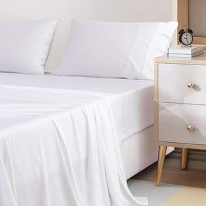 OEKO TEX 300TC 100% バンブービスコースベッドシーツセットキングサイズホワイト & シルバーカラー4pcsウーブンシンプル60ソリッドグレード持続可能 - Product Image 2