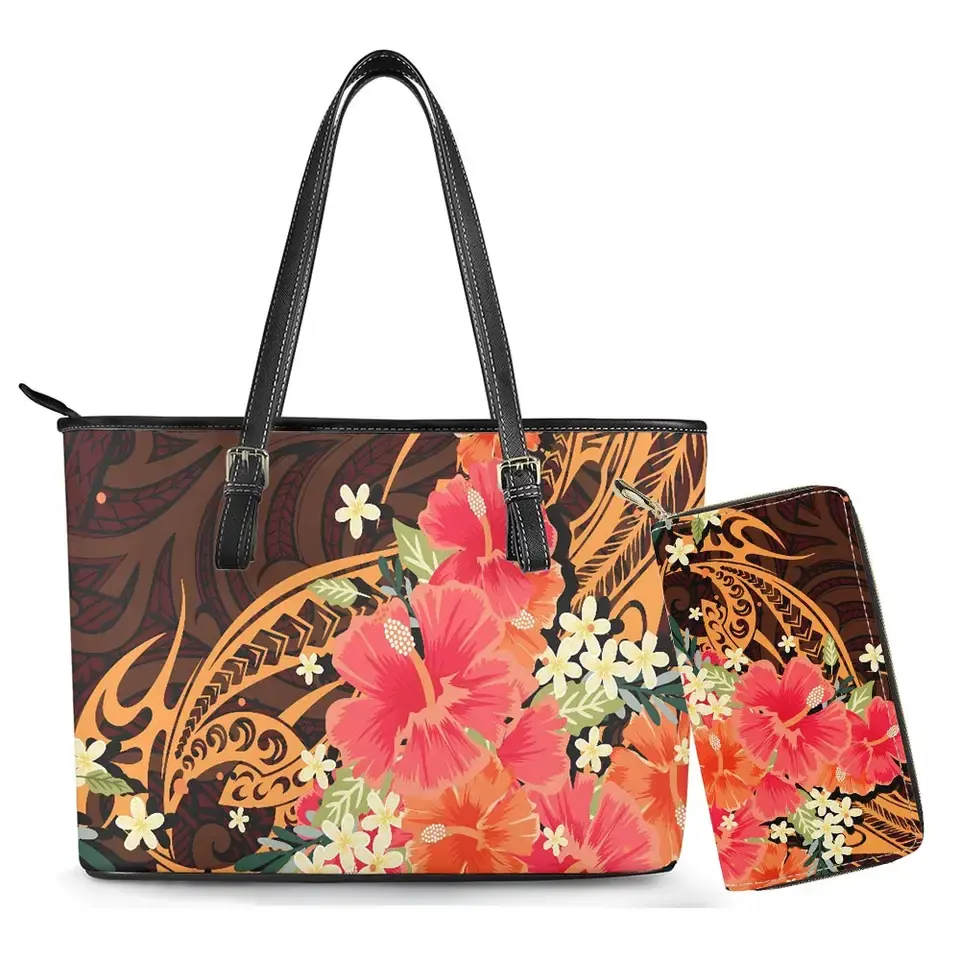 Drop shipping Flowers Pattern HandBags and Purses Customized Polynesian Hawaiian Tote Bag For Women Luxury Pu Leather Hand Bags