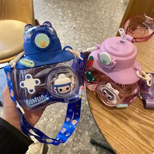 750ml Kids' Plastic Water Cup Student Outdoor Portable Sports Cartoon <b>Straw</b> Water <b>Bottle</b> with Strap - Product Image 4