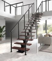 Escaliers droits flottants contemporains économiques avec garde-corps et bandes de roulement en bois
