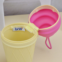 Étui à crayons souple en silicone en forme de crème glacée avec motif de dessin animé, boîte de rangement portable pour fournitures scolaires et pochette à stylos