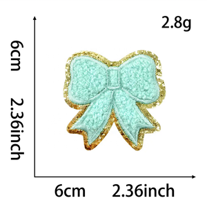 12 colori all'ingrosso carino 6CM fiocco ciniglia cappello toppe ferro su Glitter oro supporto di fiocco ricamato ciniglia toppe per gli indumenti - Product Image 3