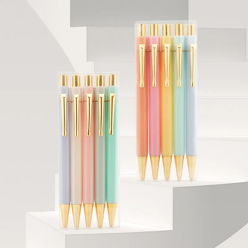 Stylo cliquable en plastique avec paille de blé, logo personnalisé 100% écologique, stylo à bille biodégradable, coloré, ensemble cadeau, or rose