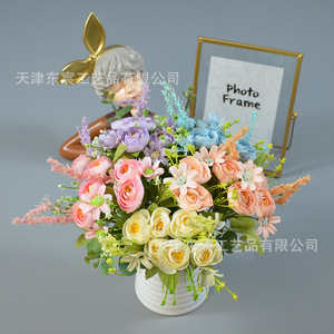 มาคาโรส บูเก้ ดอกไม้ประดิษฐ์ ผ้าไหม จัดดอกไม้ แต่งงาน ตกแต่งบ้าน 27 ซม. สีแชมเปญ สีชมพู สีม่วง สีฟ้า - Product Image 1