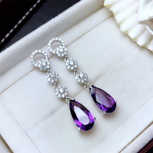 Eleganti Orecchini Pendenti Lunghi con Pietra Viola per Donne, Orecchini Scintillanti con Pavé, Gioielli alla Moda per Uso Quotidiano e Feste - Product Image 2