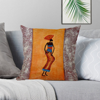 Housse de Coussin Décorative en Lin Motif Danse Africaine Dessin Animé Africain pour Décoration d'Intérieur