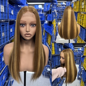 4/27 làm nổi bật 4x4 cơ thể sóng ren đóng cửa 100% tóc giả tóc con người 220% Ombre Brown Mix vàng sóng nước C phần ngắn Bob Tóc Giả Remy - Product Image 2