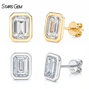 Starsgem 1.0ct*2 Earrings 14K Solid Gold <b>Emerald</b> Cut Lab Grown Diamond <b>Stud</b> Earrings Bezel Setting Jewelry for Women - Product Image 1