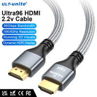 Câble HDMI 2.2 ULT-unite Cabo 16K, 1 mètre, 2 mètres, 3 mètres, Ultra 96, avec HDR dynamique 3D pour la duplication d'écran d'ordinateur portable sur HDTV
